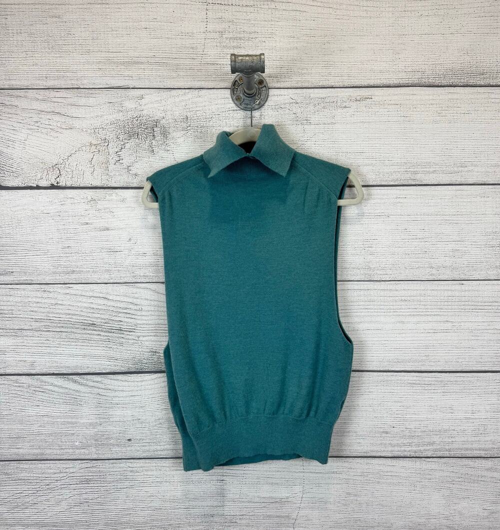 Pilcro Anthropologie Women's Teal Collared Sleeveless Sweater Wool Vest One Size